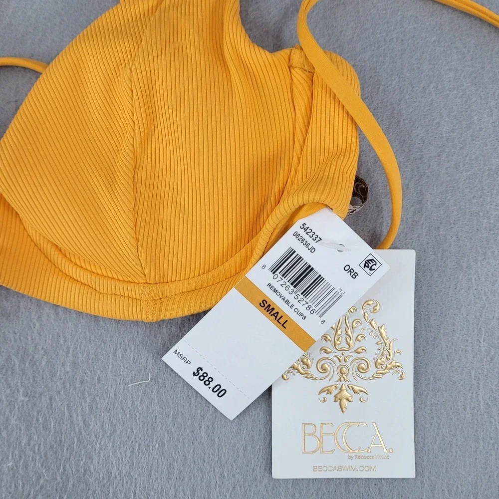 BECCA Ribbed Underwire Bikini Womens Small Orange Lace Up Back - NWT